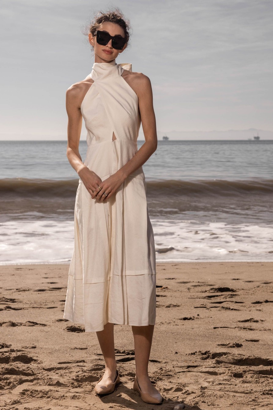 Women Heidi Merrick Classics | Ginger Dress-Ivory Silk & Hemp