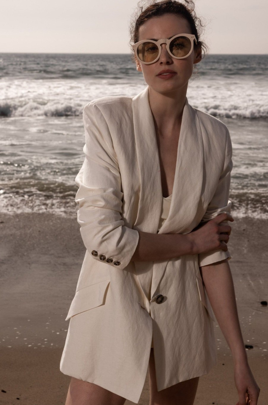 Women Heidi Merrick Classics | Zelda Blazer-Ivory Silk & Hemp