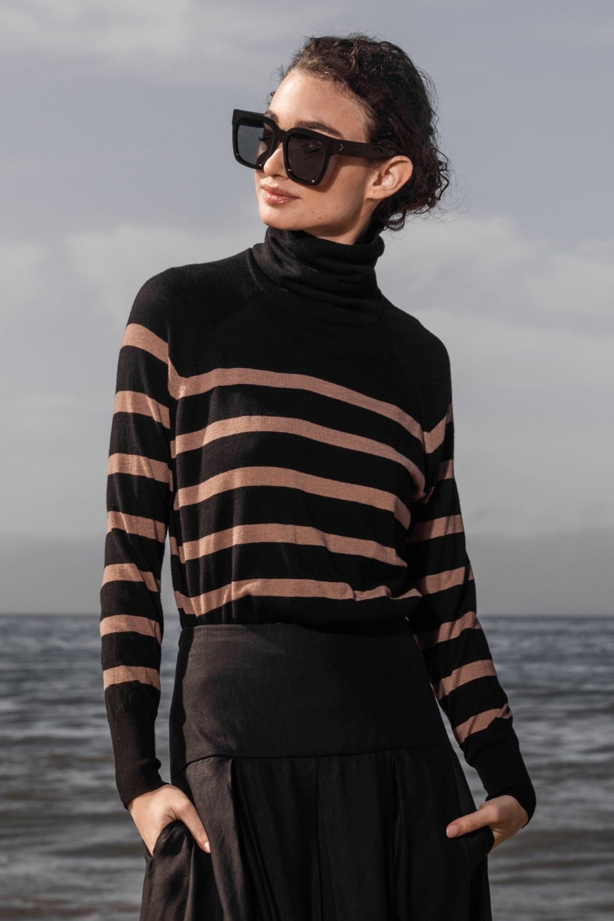 Women Heidi Merrick Knits | Maritime Turtleneck-Black Stripe