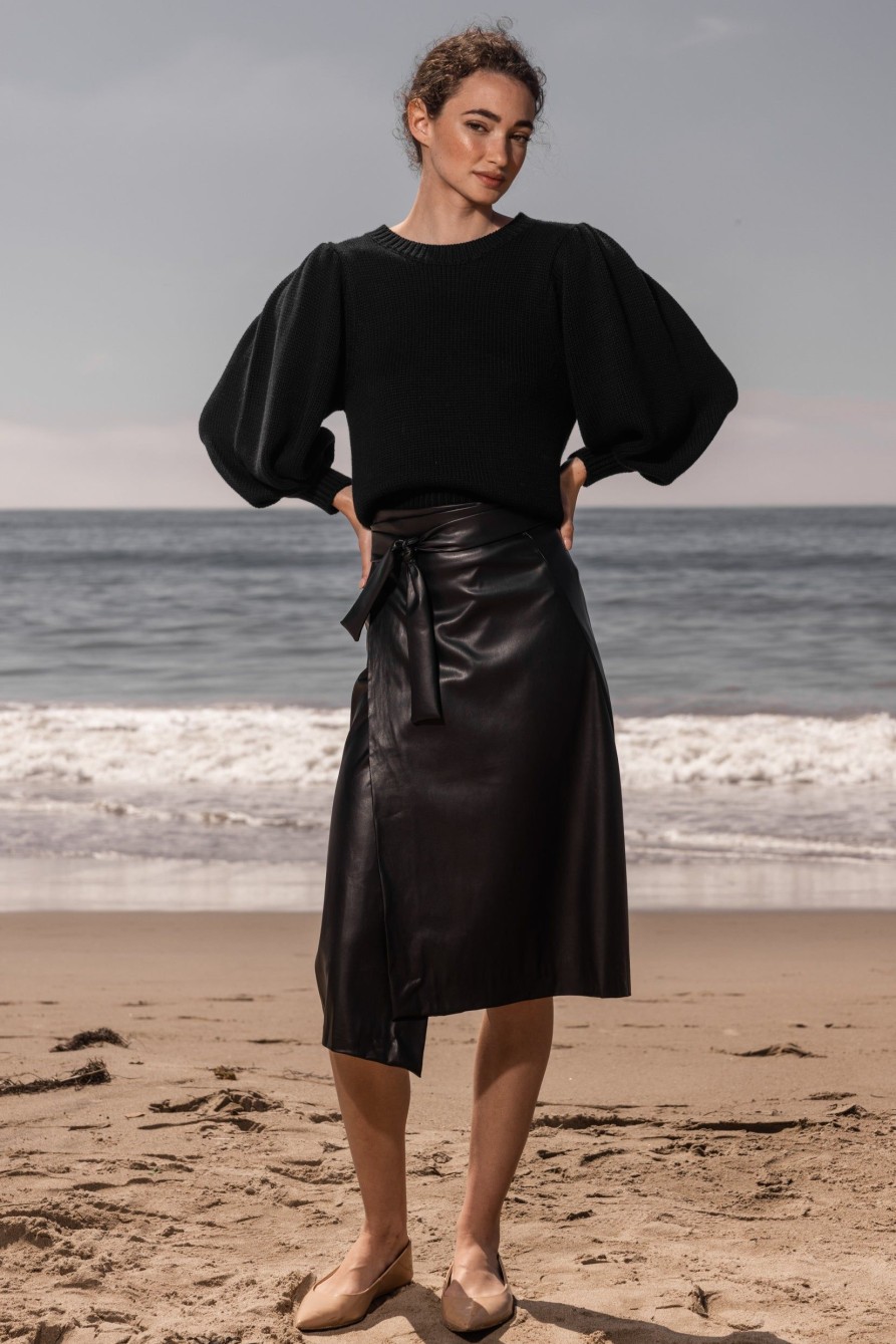 Women Heidi Merrick Classics | Folded Skirt-Black Leather