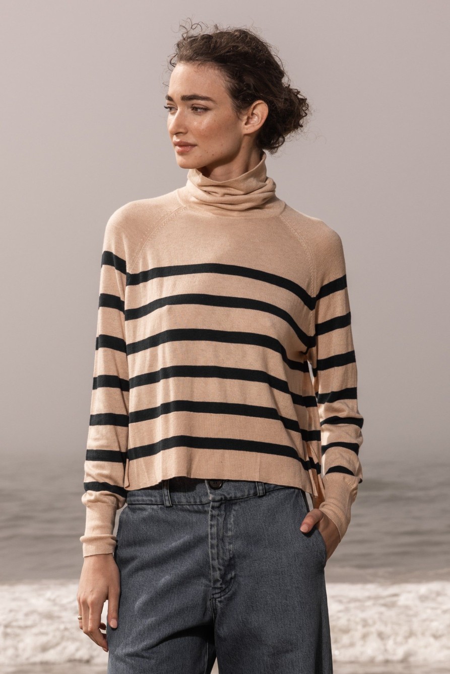 Women Heidi Merrick Knits | Maritime Turtleneck-Sand Stripe