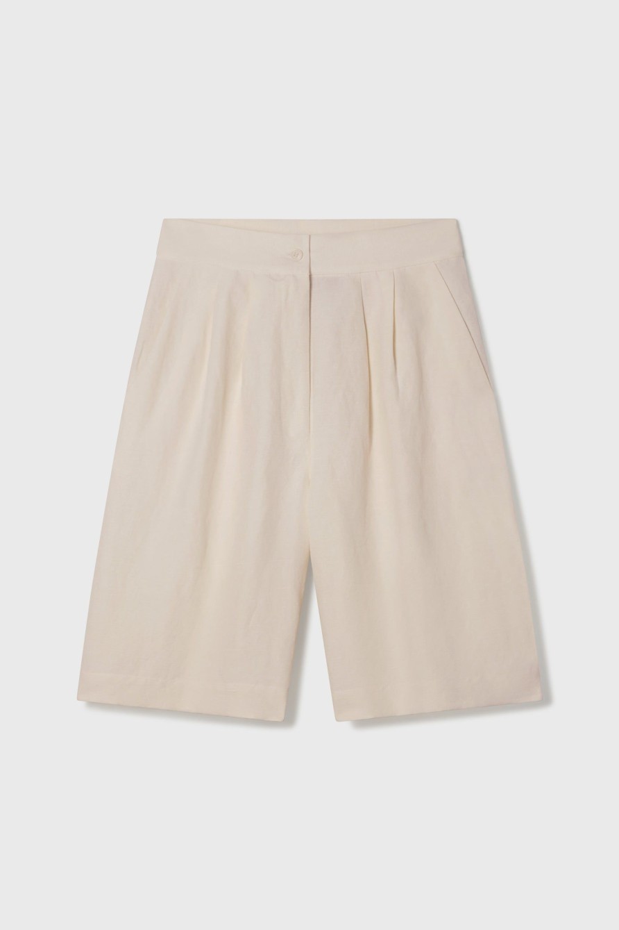 Women Heidi Merrick Classics | Vivian Bermuda-Ivory Silk & Hemp