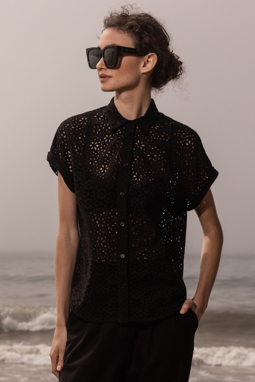 Women Heidi Merrick Tops | Elio Top-Noir Eyelet