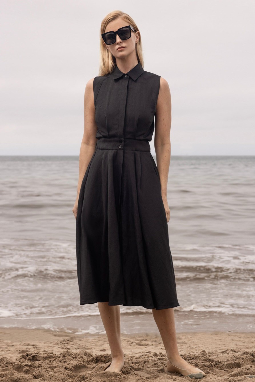 Women Heidi Merrick Classics | Rosie Dress-Noir Silk & Hemp